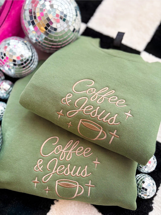 Coffee & Jesus Embroidered Crewneck Sweatshirt
