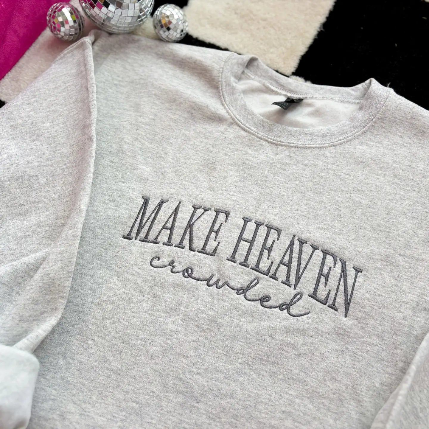 Make Heaven Crowded Embroidered Crewneck | Christian Sweater