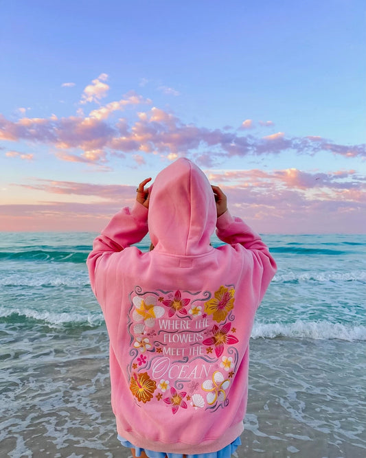 Meet the Ocean & Floral Embroidered Fleece Oversized Hoodie