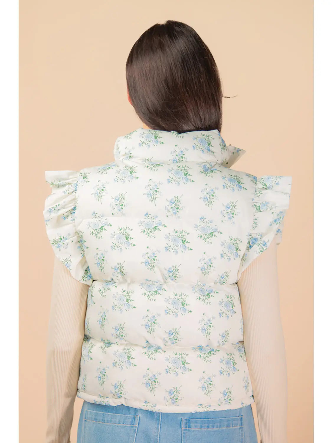 Front Bow Ruffle Sleeve Puffer Vest