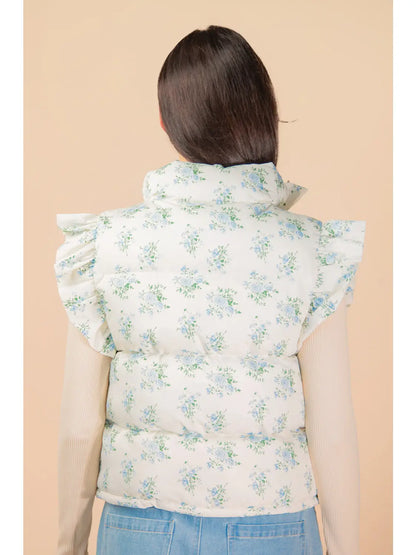 Front Bow Ruffle Sleeve Puffer Vest